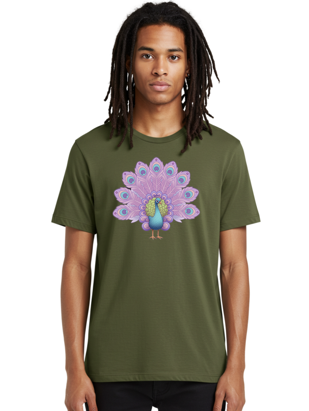 Peacock-2 Men'S Graphic Tee, 100% Cotton, Comfortable Casual Summer Wear, Machine Washable, Peacock Bird, Vibrant Plumage, Colorful Feathers, Blue And Purple Hues, Ornate Tail, Majestic Display, Eye-Catching Patterns, Luxurious Bird, Bab081