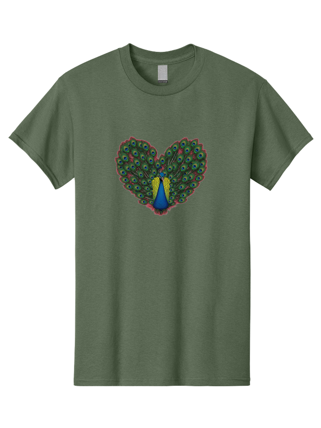 Peacock-25 Men'S Graphic Tee, 100% Cotton, Comfortable Casual Summer Wear, Machine Washable, Peacock With Spread Tail, Heart Shape, Blue And Green Feathers, Eye Spots, Vibrant Plumage, Colorful Bird, Majestic Display, Exotic Bird, Bab087