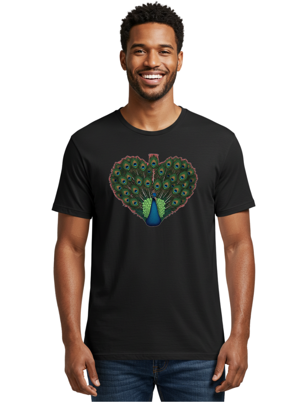 Peacock-26 Men'S Graphic Tee, 100% Cotton, Comfortable Casual Summer Wear, Machine Washable, Peacock Feather Display, Vibrant Plumage, Blue And Green Hues, Eye-Catching Pattern, Majestic Bird, Ornate Tail Feathers, Colorful Bird, Exotic Beauty Bab088