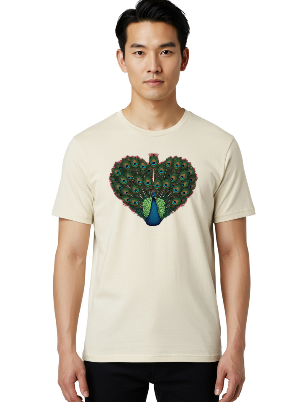 Peacock-26 Men'S Graphic Tee, 100% Cotton, Comfortable Casual Summer Wear, Machine Washable, Peacock Feather Display, Vibrant Plumage, Blue And Green Hues, Eye-Catching Pattern, Majestic Bird, Ornate Tail Feathers, Colorful Bird, Exotic Beauty Bab088