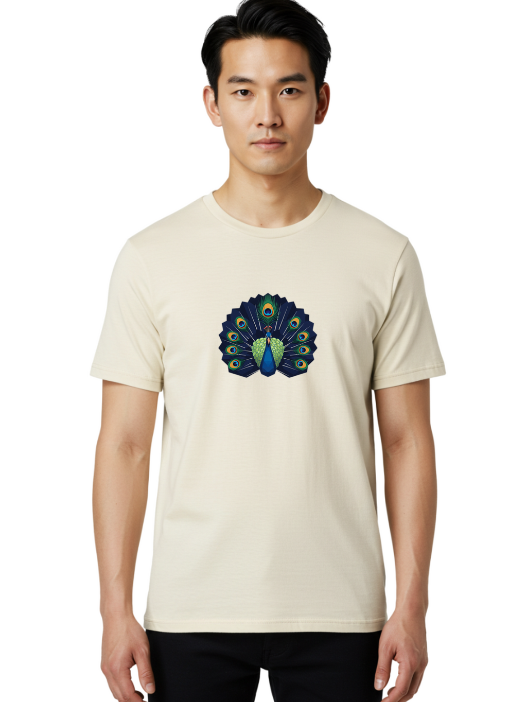 Peacock-27 Men'S Graphic Tee, 100% Cotton, Comfortable Casual Summer Wear, Machine Washable, Peacock Spreading Tail, Vibrant Plumage, Blue And Green Feathers, Eye-Catching Display, Majestic Bird, Colorful Illustration, Wildlife Art, Bab089