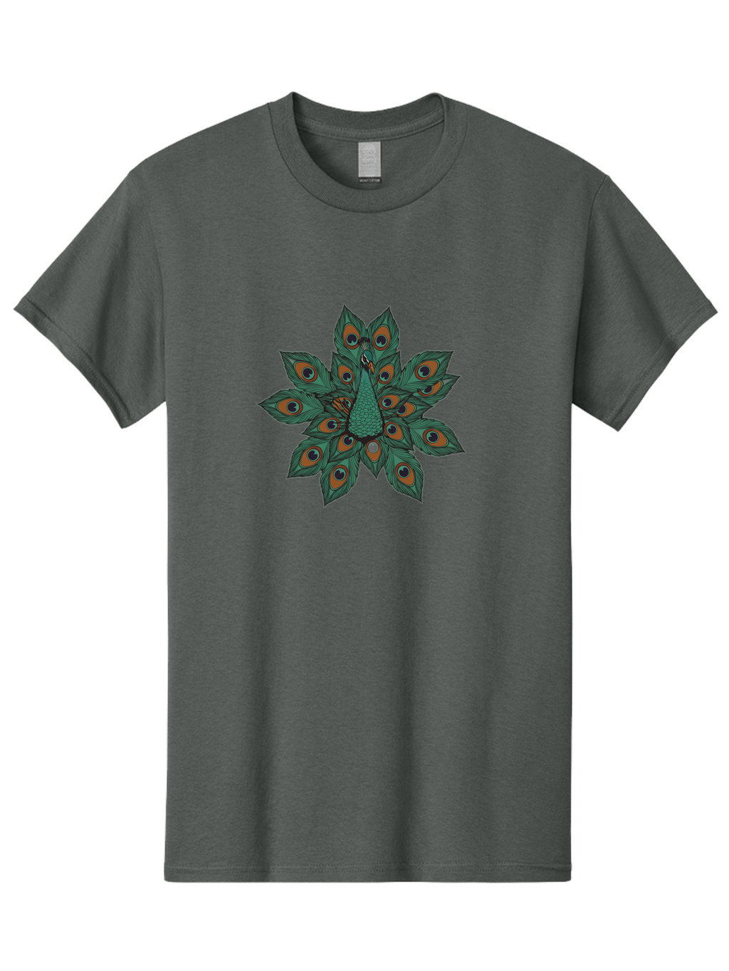 Peacock-31 Men'S Graphic Tee, 100% Cotton, Comfortable Casual Summer Wear, Machine Washable, Peacock Feather, Symmetrical Pattern, Vibrant Colors, Natural Beauty, Exotic Bird, Intricate Design, Circular Shape, Orange And Blue Hues, Bab094