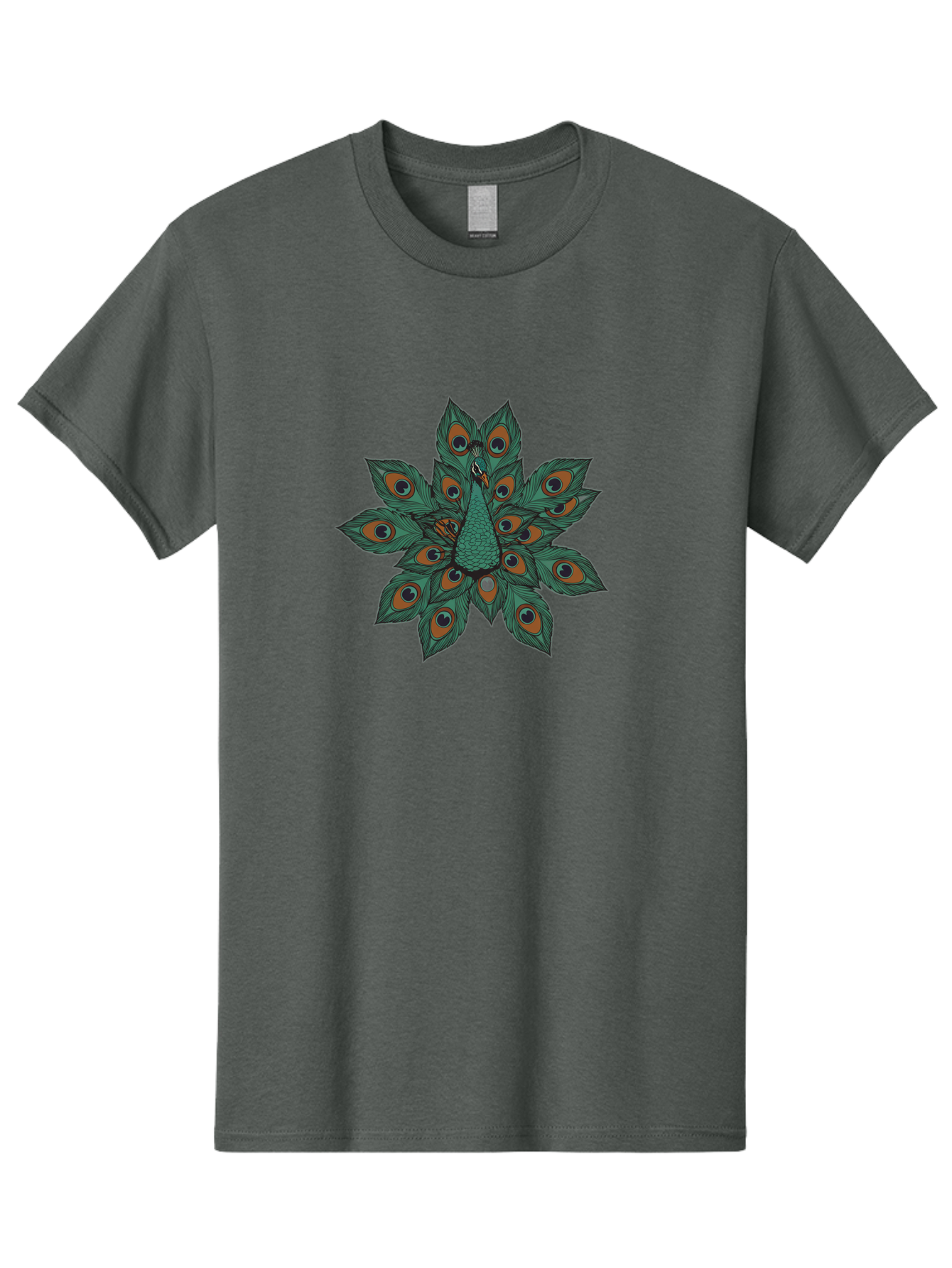 Peacock-31 Men'S Graphic Tee, 100% Cotton, Comfortable Casual Summer Wear, Machine Washable, Peacock Feather, Symmetrical Pattern, Vibrant Colors, Natural Beauty, Exotic Bird, Intricate Design, Circular Shape, Orange And Blue Hues, Bab094