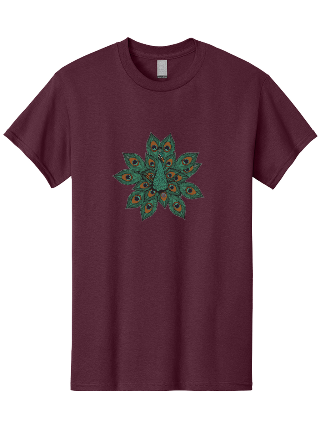 Peacock-31 Men'S Graphic Tee, 100% Cotton, Comfortable Casual Summer Wear, Machine Washable, Peacock Feather, Symmetrical Pattern, Vibrant Colors, Natural Beauty, Exotic Bird, Intricate Design, Circular Shape, Orange And Blue Hues, Bab094