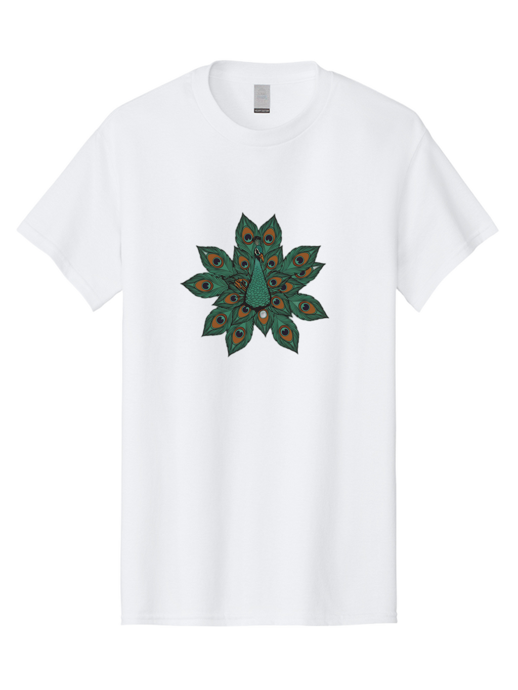 Peacock-31 Men'S Graphic Tee, 100% Cotton, Comfortable Casual Summer Wear, Machine Washable, Peacock Feather, Symmetrical Pattern, Vibrant Colors, Natural Beauty, Exotic Bird, Intricate Design, Circular Shape, Orange And Blue Hues, Bab094