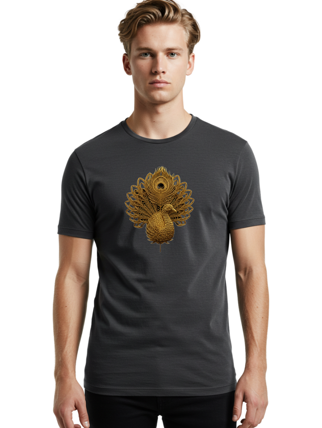 Peacock-34 Men'S Graphic Tee, 100% Cotton, Comfortable Casual Summer Wear, Machine Washable, Peacock Illustration, Wire Art, Detailed Peacock, Bird Silhouette, Ornate Design, Peacock Feathers, Artistic Peacock, Wildlife Art, Bab097