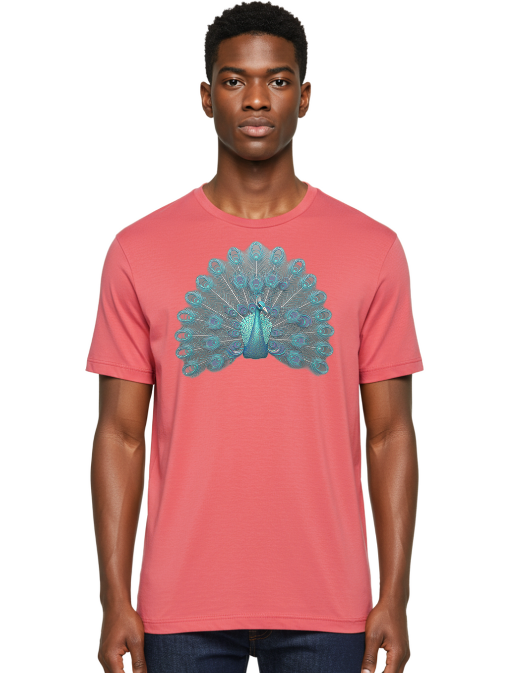 Peacock-8 Men'S Graphic Tee, 100% Cotton, Comfortable Casual Summer Wear, Machine Washable, Blue Peacock, Bird'S Plumage, Feathered Friend, Exotic Bird, Vibrant Colors, Eye-Catching Pattern, Wildlife Photography, Blue Feathers Bab102
