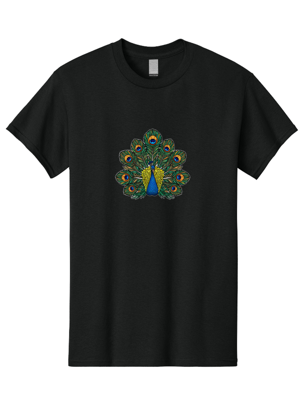 Peacock-Feather-1 Men'S Graphic Tee, 100% Cotton, Comfortable Casual Summer Wear, Machine Washable, Peacock Spreading Its Feathers, Vibrant Plumage, Blue And Gold Colors, Eye-Catching Display, Majestic Bird, Colorful Illustration, Bab107