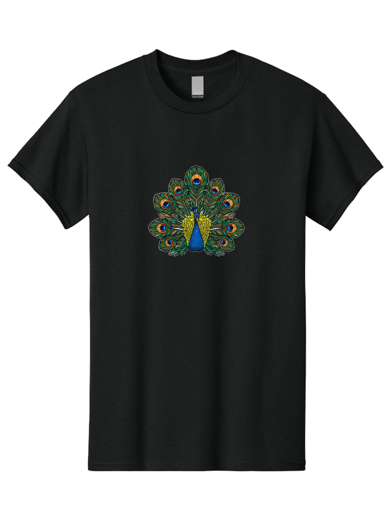 Peacock-Feather-1 Men'S Graphic Tee, 100% Cotton, Comfortable Casual Summer Wear, Machine Washable, Peacock Spreading Its Feathers, Vibrant Plumage, Blue And Gold Colors, Eye-Catching Display, Majestic Bird, Colorful Illustration, Bab107
