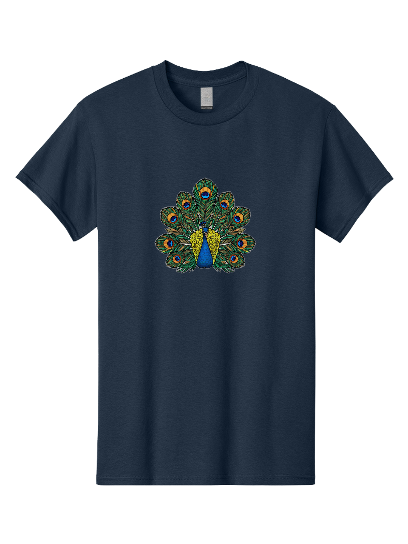 Peacock-Feather-1 Men'S Graphic Tee, 100% Cotton, Comfortable Casual Summer Wear, Machine Washable, Peacock Spreading Its Feathers, Vibrant Plumage, Blue And Gold Colors, Eye-Catching Display, Majestic Bird, Colorful Illustration, Bab107