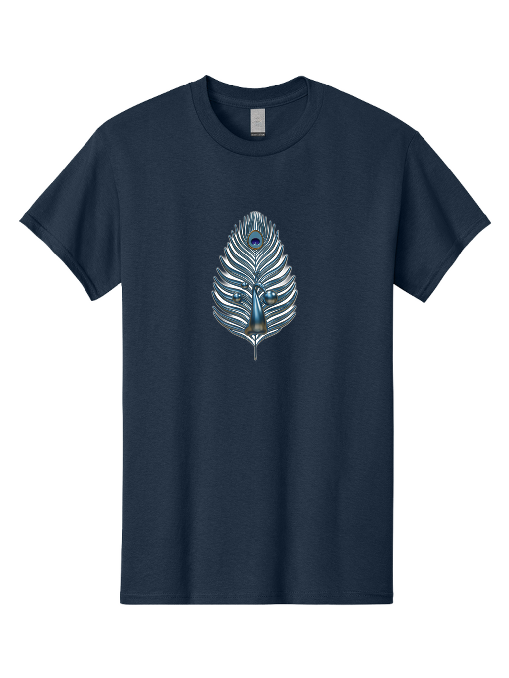 Peacock-Feather-10 Men'S Graphic Tee, 100% Cotton, Comfortable Casual Summer Wear, Machine Washable, Luxury Feather, Peacock Plumage, Ornate Design, Metallic Sheen, Vibrant Blue Eye, 3D Effect, Decorative Element, Chrome Accents, Bab108