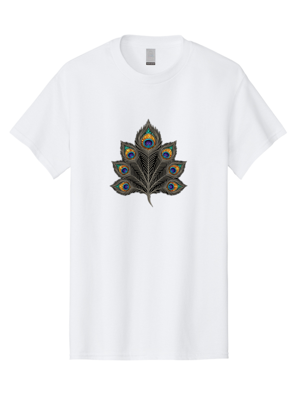 Peacock-Feather-11 Men'S Graphic Tee, 100% Cotton, Comfortable Casual Summer Wear, Machine Washable, Vibrant Peacock Feather, Colorful Plumage, Blue And Orange Eyespots, Intricate Details, Ornate Pattern, Majestic Bird, Symbolic Feather, Bab109