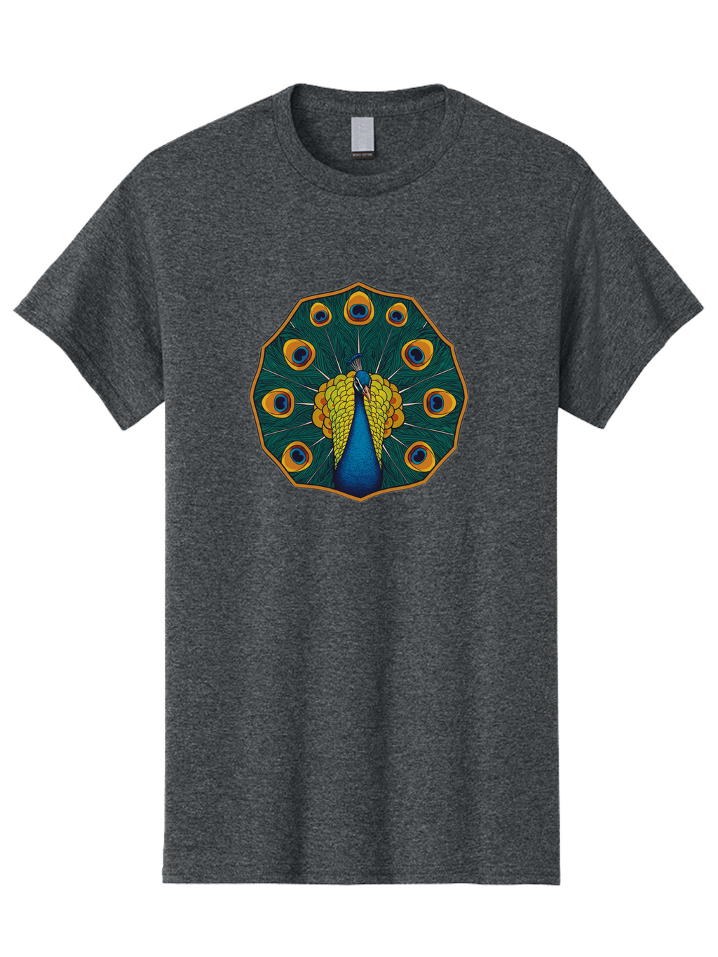 Peacock-Feather-6 Men'S Graphic Tee, 100% Cotton, Comfortable Casual Summer Wear, Machine Washable, Peacock Feather, Blue And Yellow Plumage, Vibrant Colors, Eye-Catching Pattern, Circular Design, Nature-Inspired Art, Bird Motif, Bab114