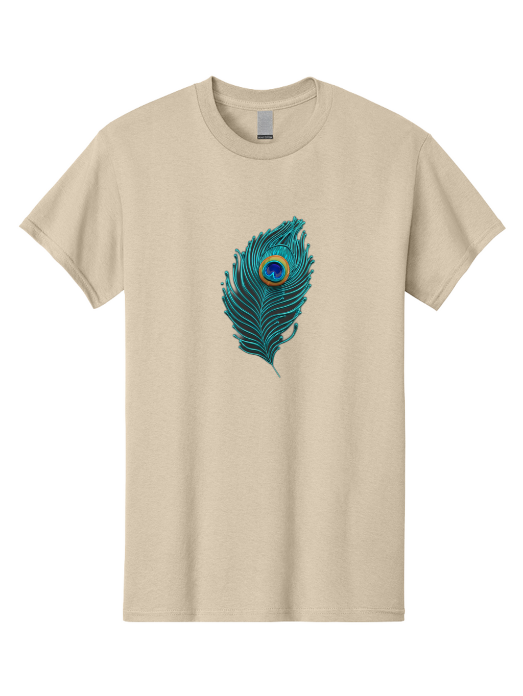Peacock-Feather-8 Men'S Graphic Tee, 100% Cotton, Comfortable Casual Summer Wear, Machine Washable, Peacock Feather, Vibrant Colors, Teal, Blue, Orange, Elegant Design, Intricate Patterns, Luxurious Feel, Eye-Catching Detail, Stunning Visuals, Bab116