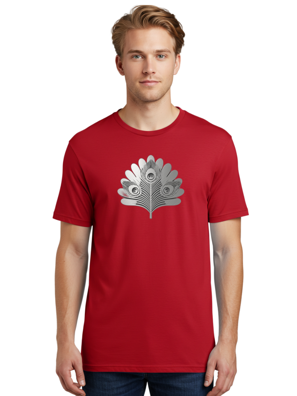 Peacock-Feather-9 Men'S Graphic Tee, 100% Cotton, Comfortable Casual Summer Wear, Machine Washable, Symbolic Design, Ornate Patterns, Feathered Motifs, Elegant Graphics, Detailed Artwork, Stylish Emblem, Luxury Icon, Decorative Elements Bab117