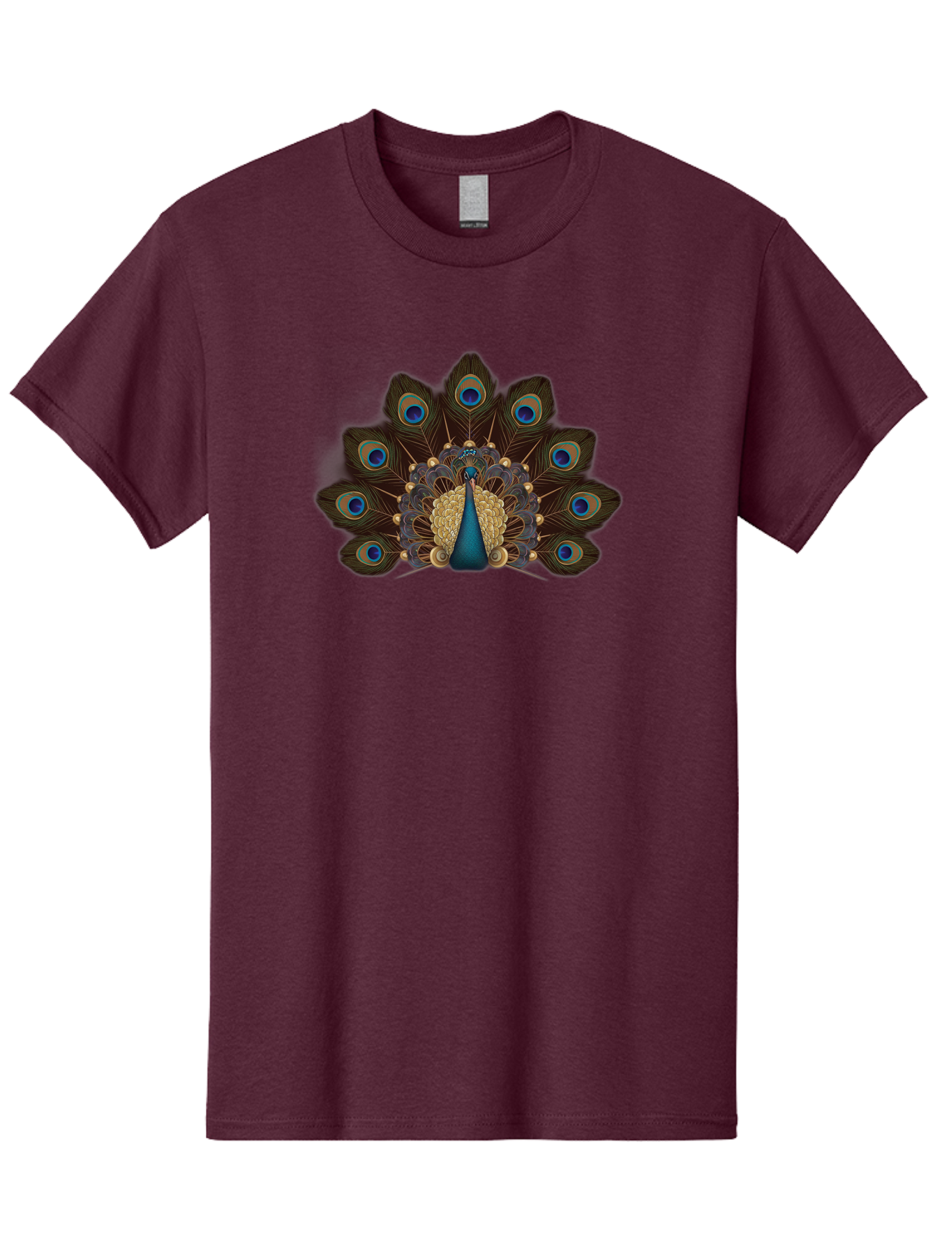 Peacock-Feather-Display Men'S Graphic Tee, 100% Cotton, Comfortable Casual Summer Wear, Machine Washable, Peacock, Bird, Feathers, Blue Eyes, Golden Plumage, Royal Bird, Majestic Creature, Intricate Details, Vibrant Colors, Exotic Beauty Bab118