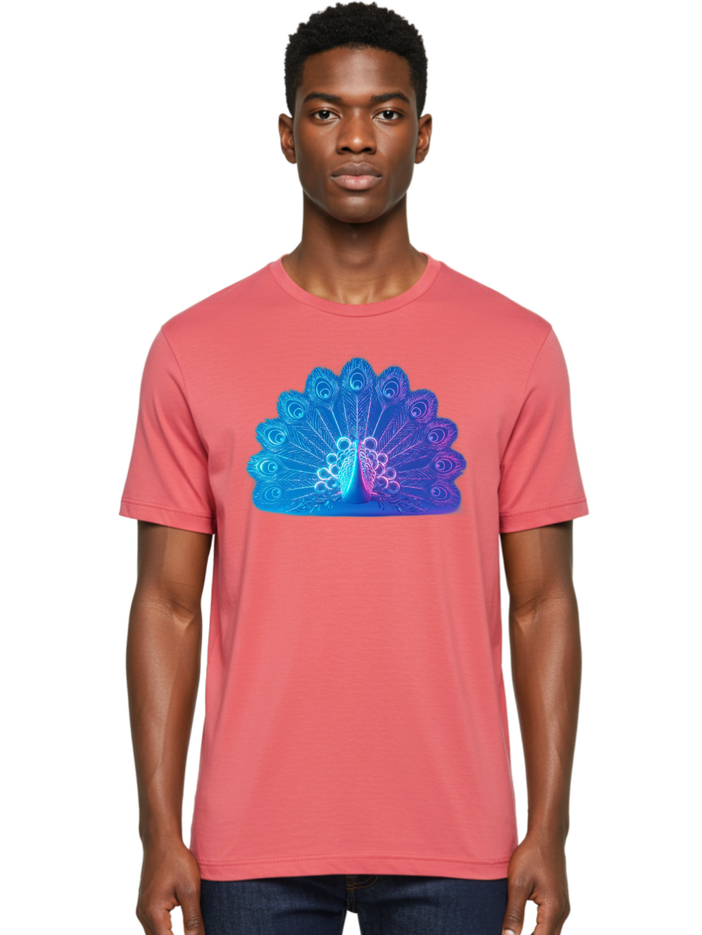 Peacock-Feathers-1 Men'S Graphic Tee, 100% Cotton, Comfortable Casual Summer Wear, Machine Washable, Peacock Feather, Vibrant Colors, Blue And Purple Hues, Intricate Details, Swirling Patterns, Majestic Display, Exotic Bird, Colorful Plumage, Bab120