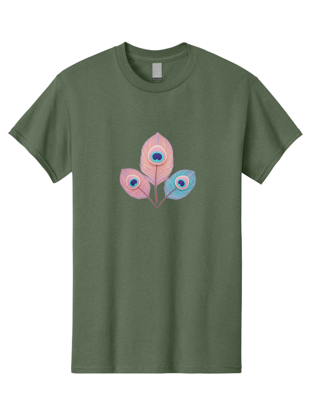 Peacock-Feathers-Graphic Men'S Graphic Tee, 100% Cotton, Comfortable Casual Summer Wear, Machine Washable, Peacock Feathers, Vibrant Colors, Pastel Hues, Eye-Catching Design, Bird Plumage, Decorative Elements, Artistic Patterns, Bab122
