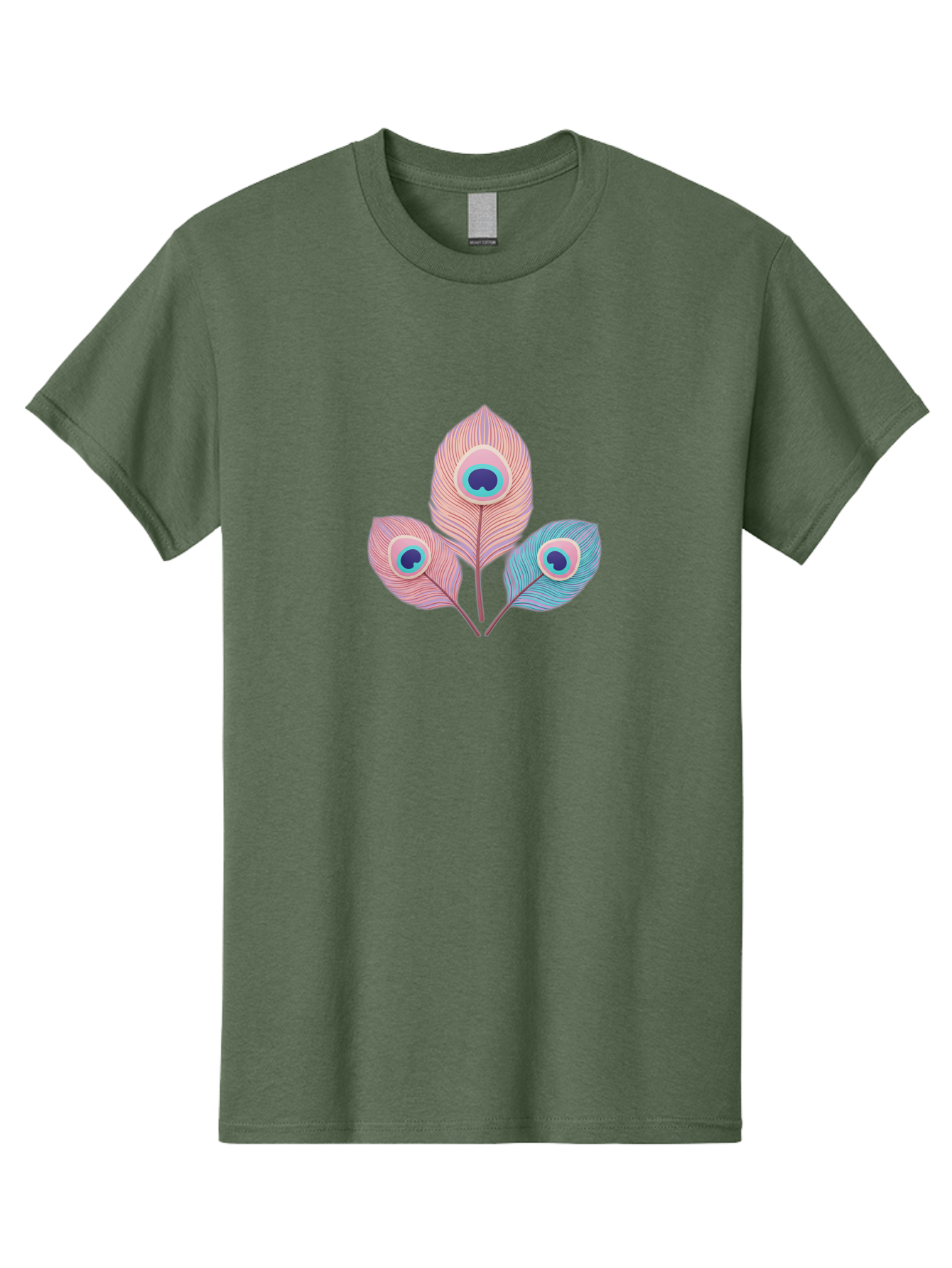 Peacock-Feathers-Graphic Men'S Graphic Tee, 100% Cotton, Comfortable Casual Summer Wear, Machine Washable, Peacock Feathers, Vibrant Colors, Pastel Hues, Eye-Catching Design, Bird Plumage, Decorative Elements, Artistic Patterns, Bab122