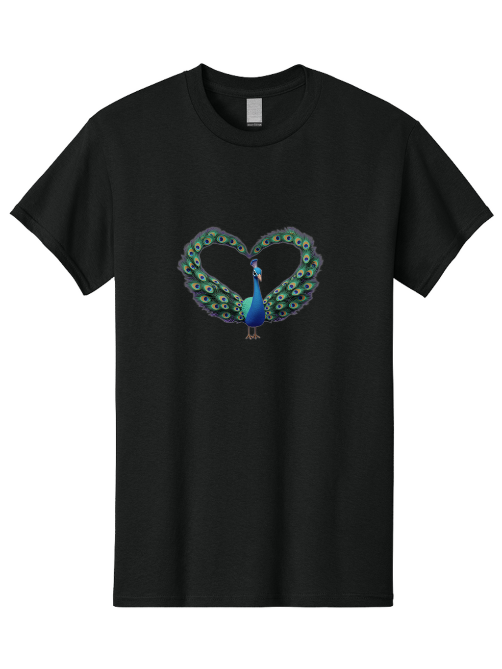 Peacock-Heart-1 Men'S Graphic Tee, 100% Cotton, Comfortable Casual Summer Wear, Machine Washable, Peacock Forming Heart Shape, Vibrant Blue And Green Colors, Symbolic Love Representation, Bird With Spread Feathers, Peacock'S Majestic Plumage, Bab125
