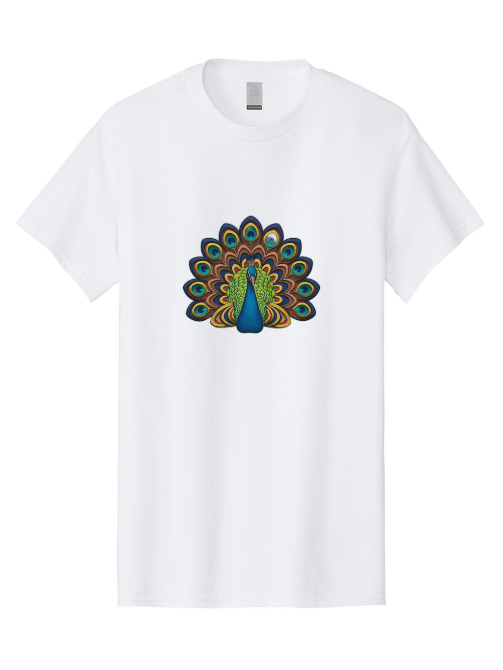 Peacock-Illustration Men'S Graphic Tee, 100% Cotton, Comfortable Casual Summer Wear, Machine Washable, Peacock With Vibrant Plumage, Colorful Feathers, Blue And Green Hues, Eye-Catching Patterns, Majestic Bird, Exotic Beauty, Ornate Tail, Bab128