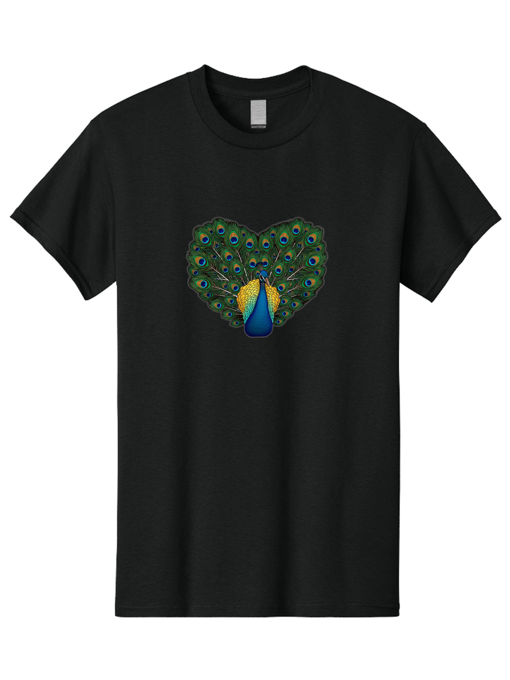 Peacock-Spreads-Tail Men'S Graphic Tee, 100% Cotton, Comfortable Casual Summer Wear, Machine Washable, Peacock Spreads Tail, Vibrant Feathers, Colorful Plumage, Blue And Gold, Eye-Catching Display, Majestic Bird, Ornate Patterns Bab130