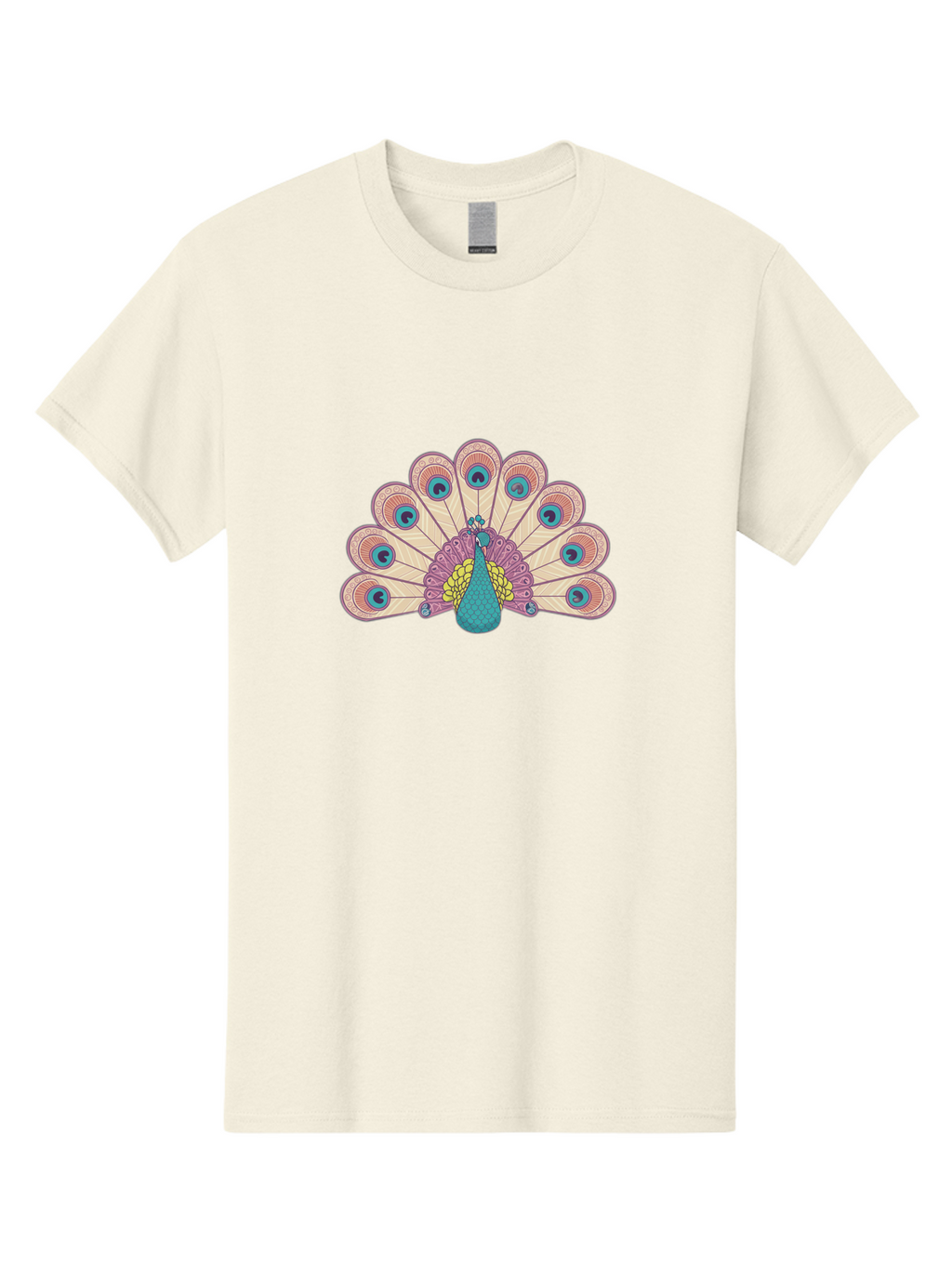 Peacock Men'S Graphic Tee, 100% Cotton, Comfortable Casual Summer Wear, Machine Washable, Peacock Bird, Vibrant Plumage, Colorful Feathers, Intricate Patterns, Majestic Display, Pink, Blue, Yellow Hues, Elegant Bird, Ornate Tail Bab138