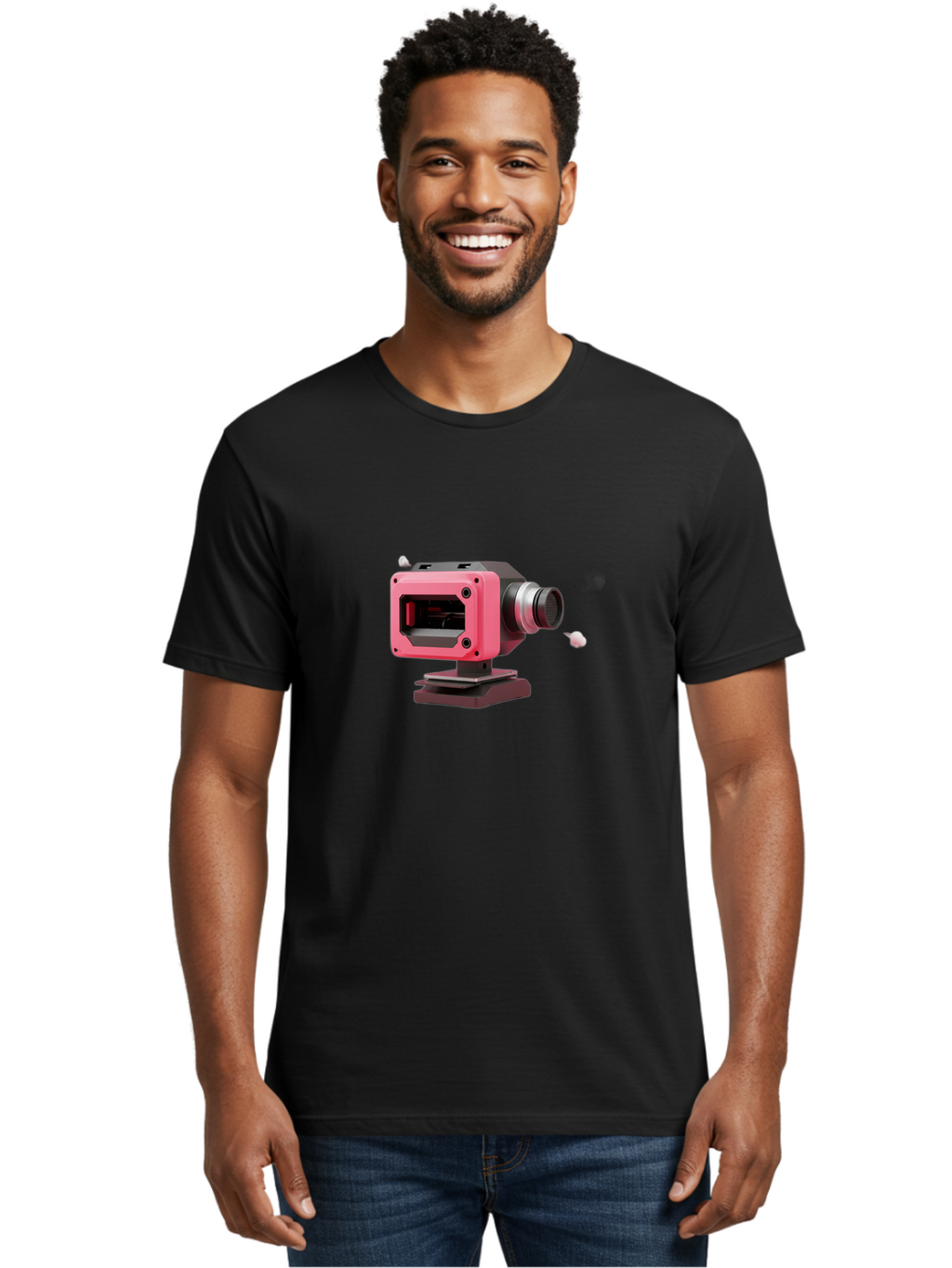Pink-3D-Camera Men'S Graphic Tee, 100% Cotton, Comfortable Casual Summer Wear, Machine Washable, Pink Camera, Photography Equipment, Camera Lens, Modern Technology, Futuristic Design, Digital Photography, Studio Equipment, 3D Camera Bab141