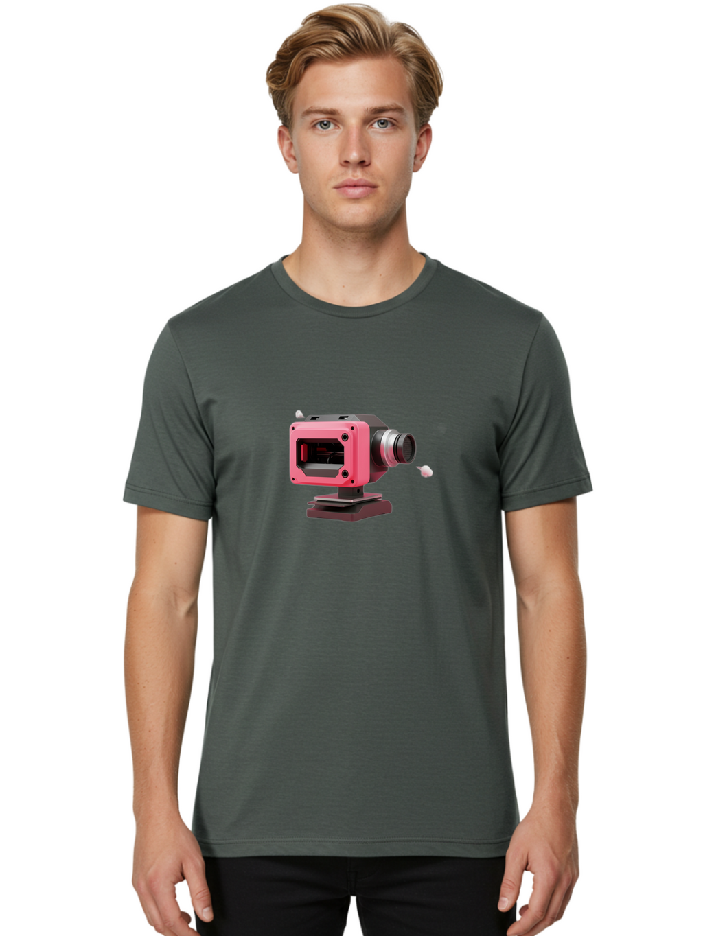 Pink-3D-Camera Men'S Graphic Tee, 100% Cotton, Comfortable Casual Summer Wear, Machine Washable, Pink Camera, Photography Equipment, Camera Lens, Modern Technology, Futuristic Design, Digital Photography, Studio Equipment, 3D Camera Bab141