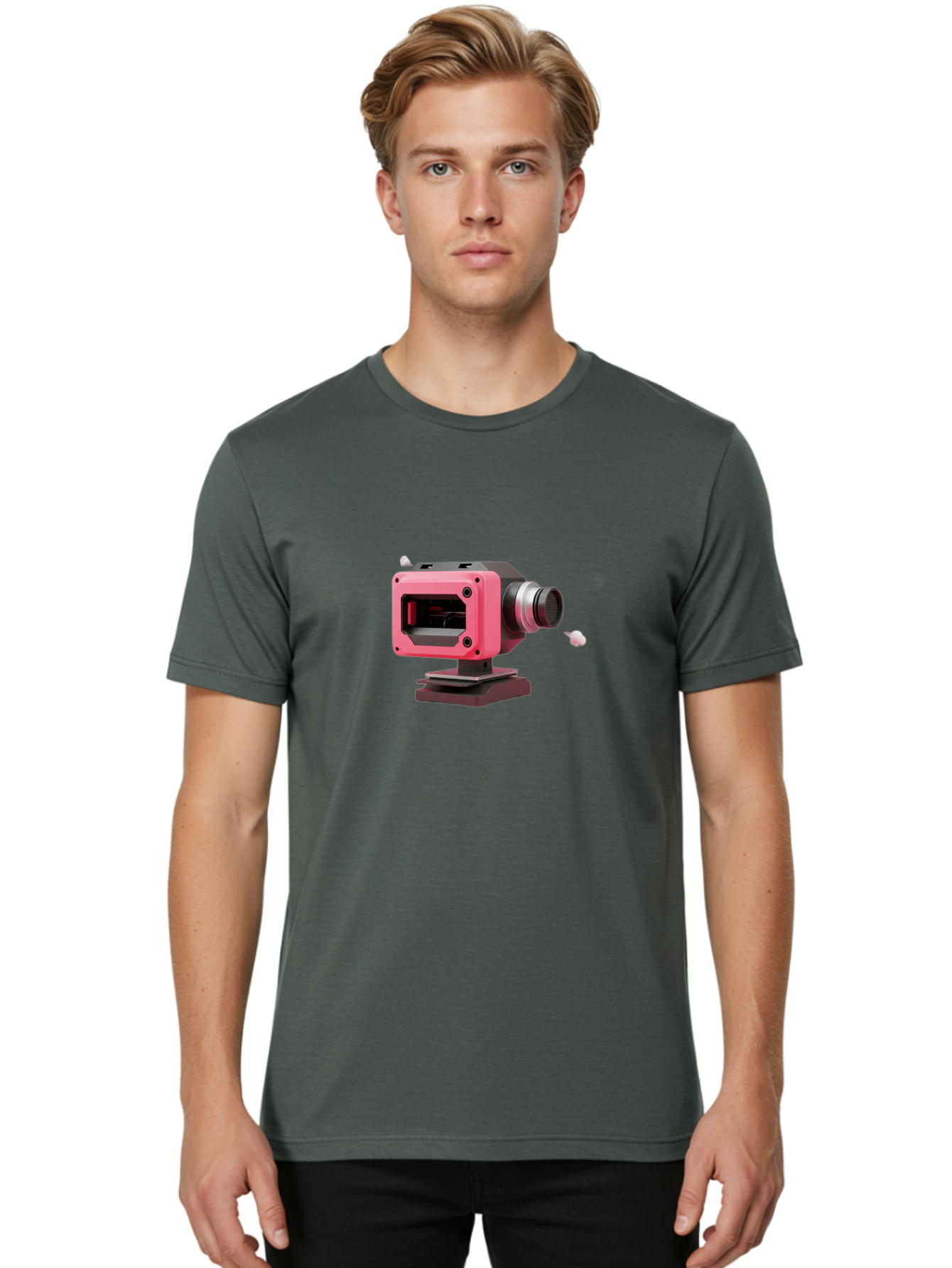 Pink-3D-Camera Men'S Graphic Tee, 100% Cotton, Comfortable Casual Summer Wear, Machine Washable, Pink Camera, Photography Equipment, Camera Lens, Modern Technology, Futuristic Design, Digital Photography, Studio Equipment, 3D Camera Bab141