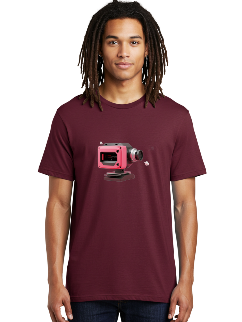 Pink-3D-Camera Men'S Graphic Tee, 100% Cotton, Comfortable Casual Summer Wear, Machine Washable, Pink Camera, Photography Equipment, Camera Lens, Modern Technology, Futuristic Design, Digital Photography, Studio Equipment, 3D Camera Bab141