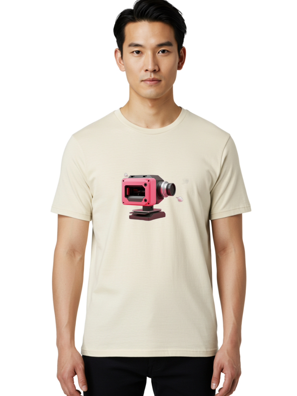 Pink-3D-Camera Men'S Graphic Tee, 100% Cotton, Comfortable Casual Summer Wear, Machine Washable, Pink Camera, Photography Equipment, Camera Lens, Modern Technology, Futuristic Design, Digital Photography, Studio Equipment, 3D Camera Bab141