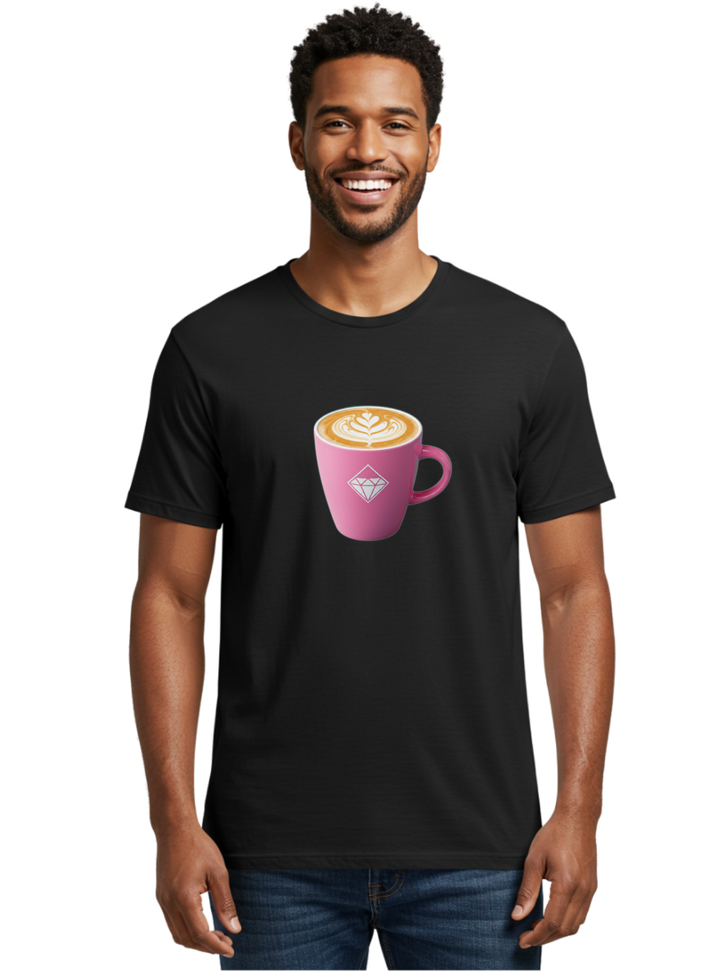 Pink-Coffee-Cup Men'S Graphic Tee, 100% Cotton, Comfortable Casual Summer Wear, Machine Washable, Coffee Cup, Latte Art, Pink Mug, Diamond Logo, Coffee Culture, Morning Coffee, Coffee Break, Hot Beverage Bab145