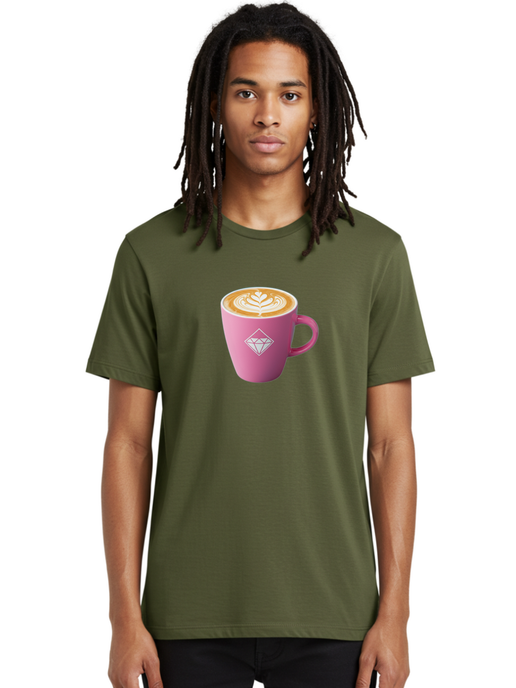 Pink-Coffee-Cup Men'S Graphic Tee, 100% Cotton, Comfortable Casual Summer Wear, Machine Washable, Coffee Cup, Latte Art, Pink Mug, Diamond Logo, Coffee Culture, Morning Coffee, Coffee Break, Hot Beverage Bab145