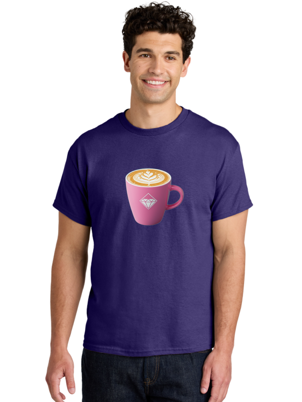 Pink-Coffee-Cup Men'S Graphic Tee, 100% Cotton, Comfortable Casual Summer Wear, Machine Washable, Coffee Cup, Latte Art, Pink Mug, Diamond Logo, Coffee Culture, Morning Coffee, Coffee Break, Hot Beverage Bab145