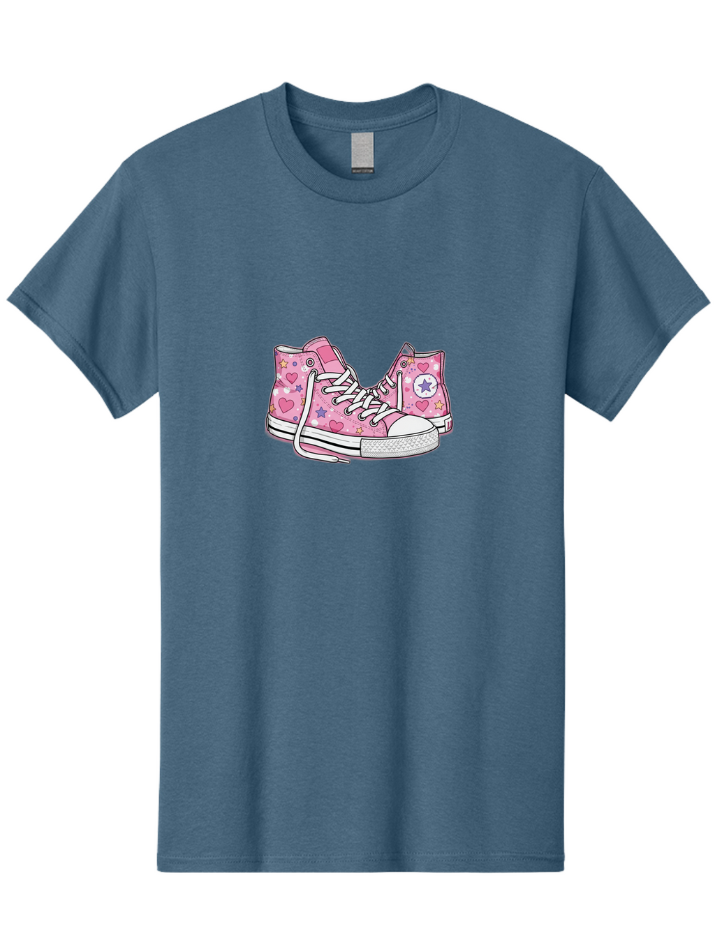 Pink-Converse Men'S Graphic Tee, 100% Cotton, Comfortable Casual Summer Wear, Machine Washable, Pink Converse Shoes, Hearts And Stars Pattern, Cartoon Sneakers, White Laces, Fashion Illustration, Custom Converse, Star Logo Bab146