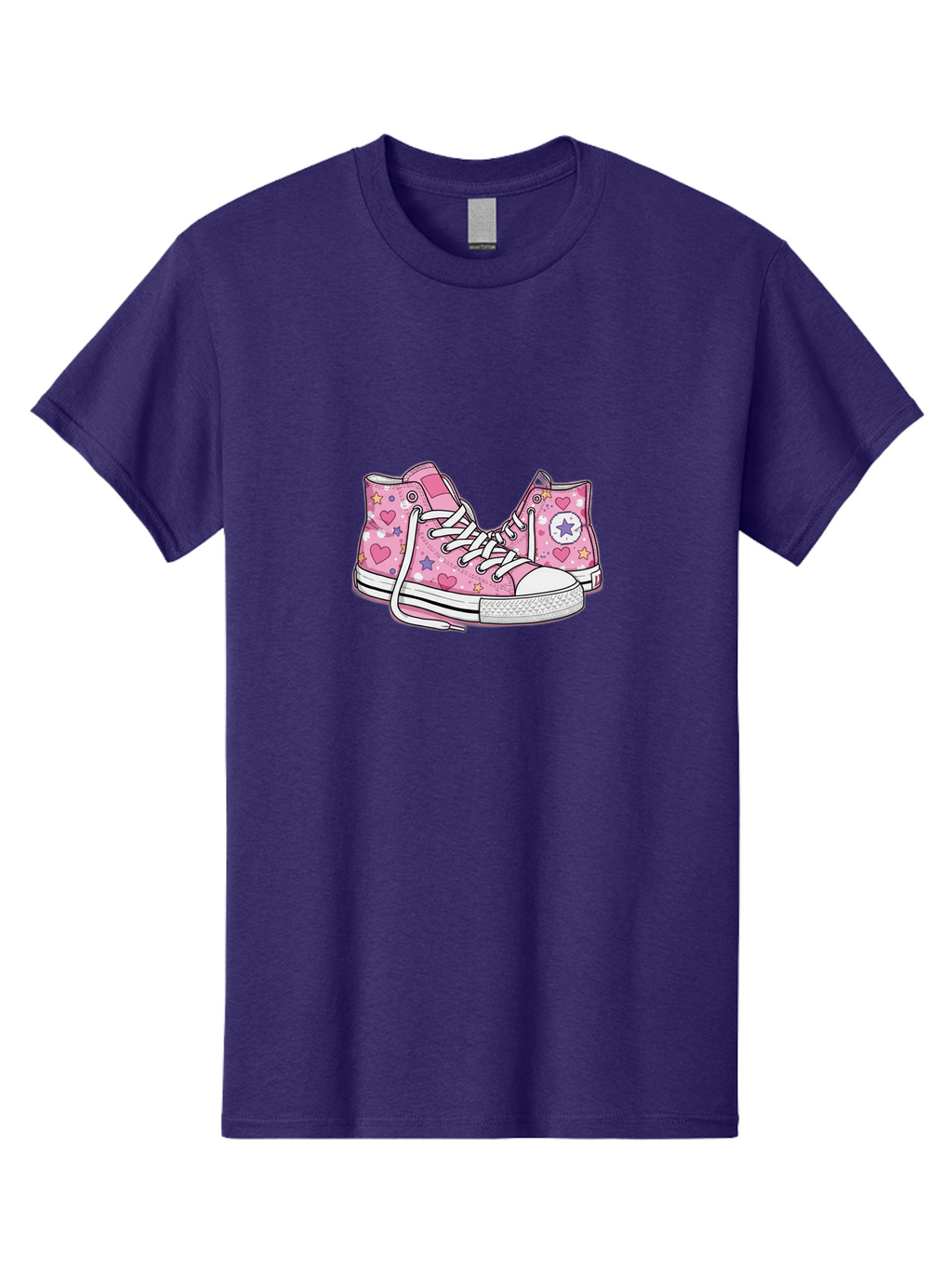 Pink-Converse Men'S Graphic Tee, 100% Cotton, Comfortable Casual Summer Wear, Machine Washable, Pink Converse Shoes, Hearts And Stars Pattern, Cartoon Sneakers, White Laces, Fashion Illustration, Custom Converse, Star Logo Bab146