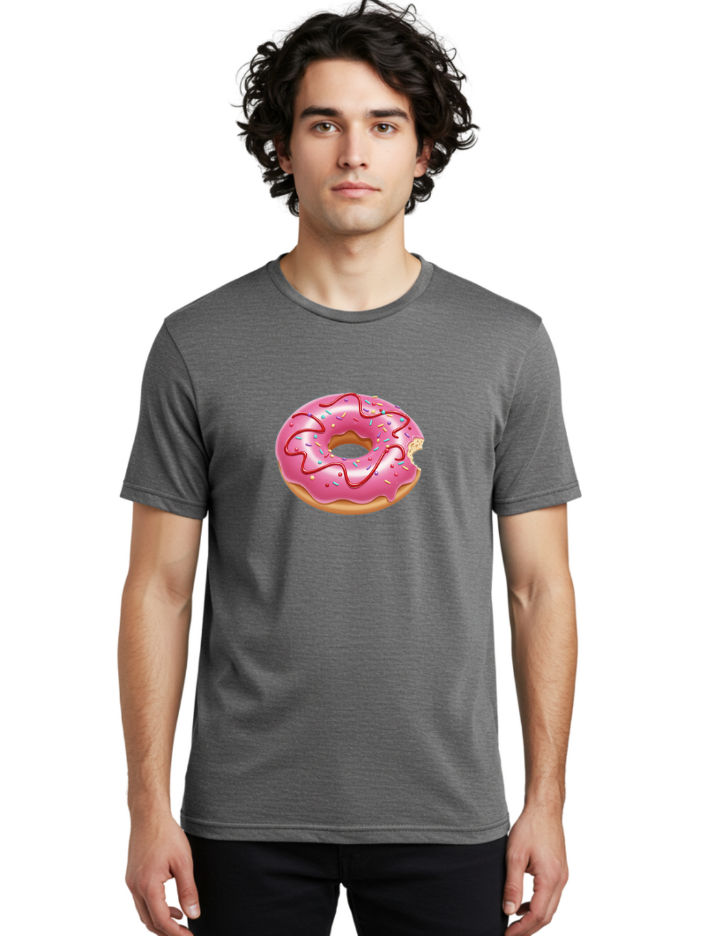 Pink-Donut-1 Men'S Graphic Tee, 100% Cotton, Comfortable Casual Summer Wear, Machine Washable, Pink Frosted Donut, Donut With Sprinkles, Chocolate Drizzle, Sweet Treats, Baked Goods, Colorful Dessert, Tasty Pastry, Indulgent Snack, Bab147