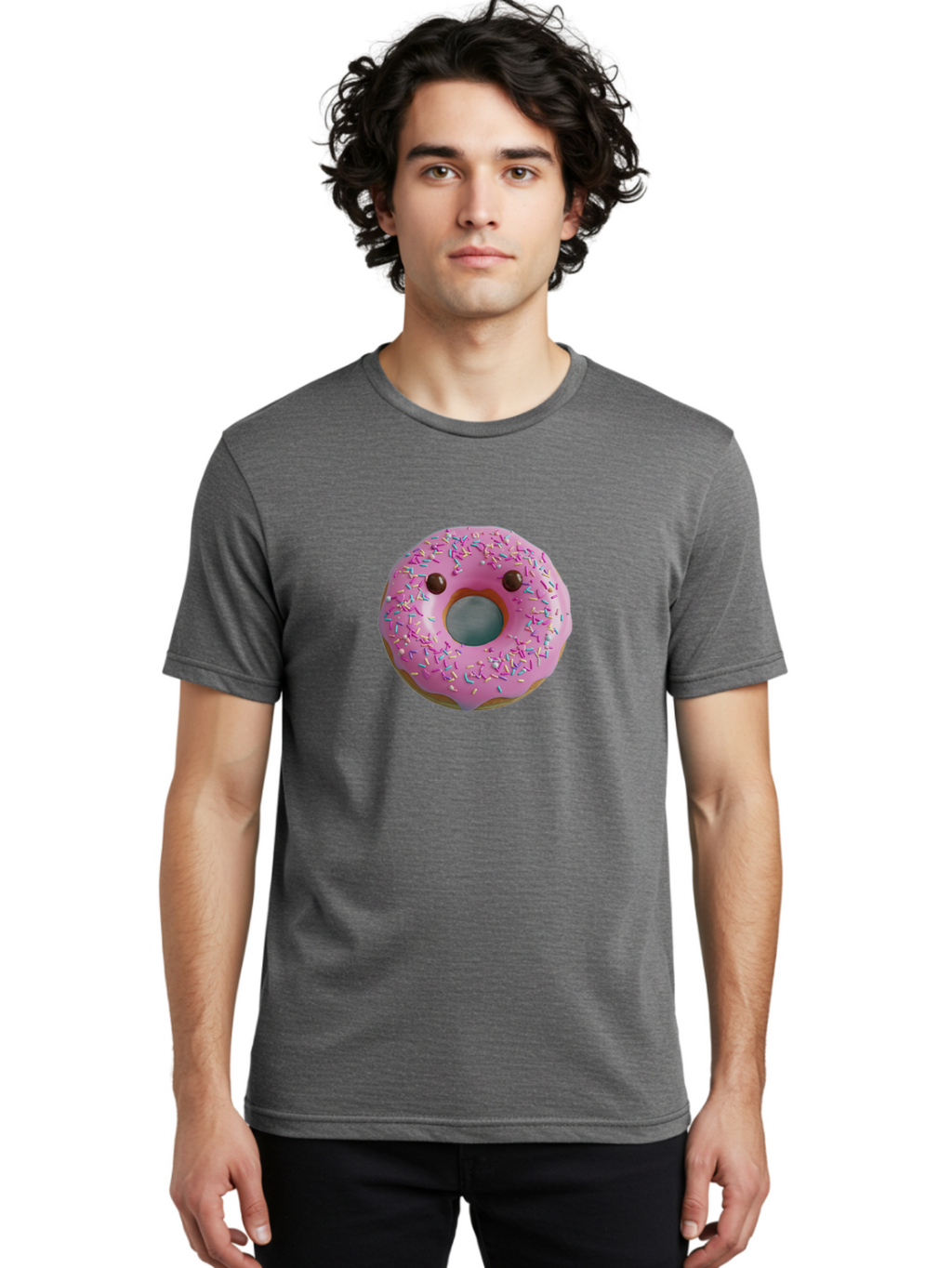 Pink-Donut-10 Men'S Graphic Tee, 100% Cotton, Comfortable Casual Summer Wear, Machine Washable, Pink Frosted Donut, Donut With Sprinkles, Chocolate Chip Eyes, Cute Donut, Sweet Treat, Colorful Dessert, Tasty Pastry, Donut Art, Fun Food, Bab148