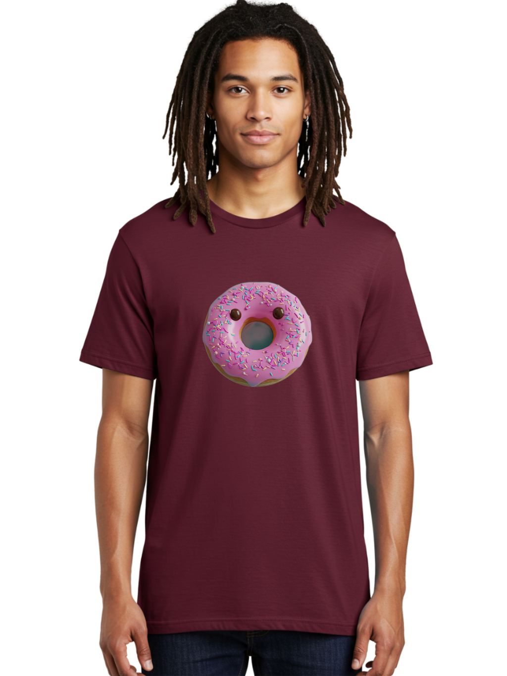 Pink-Donut-10 Men'S Graphic Tee, 100% Cotton, Comfortable Casual Summer Wear, Machine Washable, Pink Frosted Donut, Donut With Sprinkles, Chocolate Chip Eyes, Cute Donut, Sweet Treat, Colorful Dessert, Tasty Pastry, Donut Art, Fun Food, Bab148