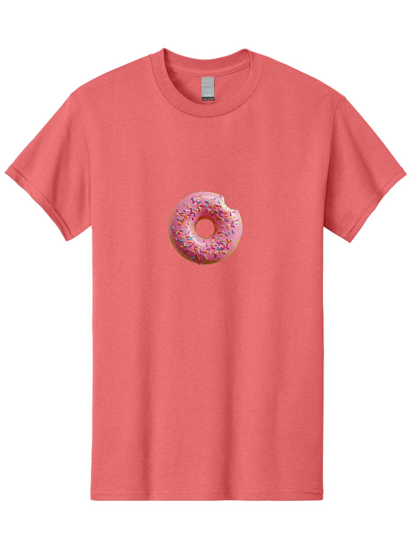 Pink-Donut-2 Men'S Graphic Tee, 100% Cotton, Comfortable Casual Summer Wear, Machine Washable, Pink Frosted Donut, Donut With Sprinkles, Sweet Treats, Colorful Dessert, Bitten Donut, Sprinkles, Tasty Pastry, Sweet Indulgence, Dessert Delight Bab149