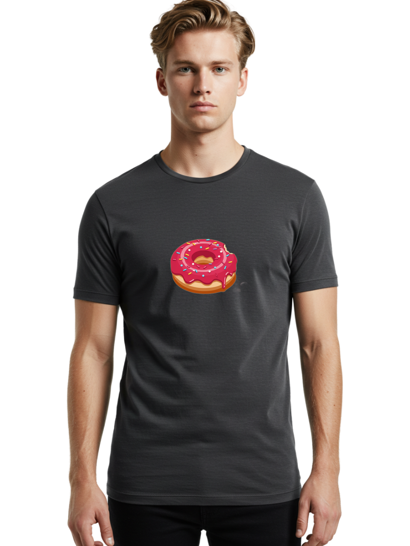 Pink-Donut-3 Men'S Graphic Tee, 100% Cotton, Comfortable Casual Summer Wear, Machine Washable, Donut With Pink Glaze, Sprinkles On Top, Colorful Treat, Sweet Dessert, Tasty Pastry, Vibrant Colors, Sweet Tooth, Donut Delight, Pink Frosting Bab150