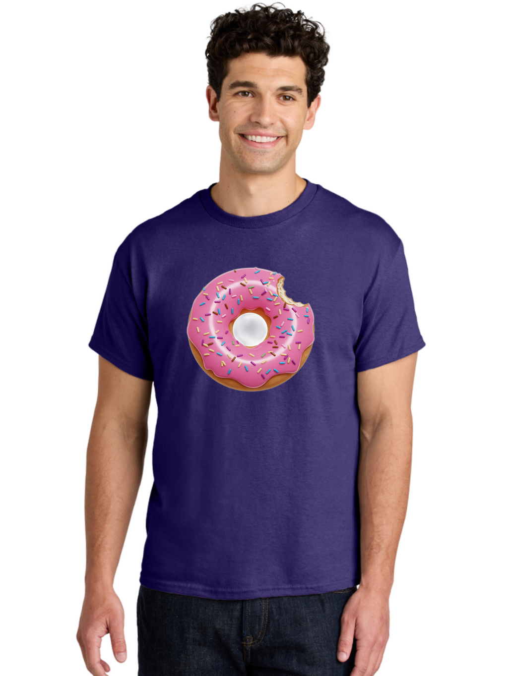 Pink-Donut-4 Men'S Graphic Tee, 100% Cotton, Comfortable Casual Summer Wear, Machine Washable, Pink Donut With Sprinkles, Bitten Donut, Sweet Treats, Colorful Dessert, Tasty Pastry, Glazed Donut, Sprinkles Galore, Donut Delight, Baked Goods Bab151