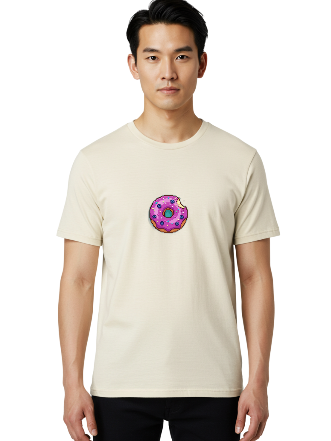 Pink-Donut-5 Men'S Graphic Tee, 100% Cotton, Comfortable Casual Summer Wear, Machine Washable, Frosted Donut, Sweet Treat, Purple Frosting, Colorful Sprinkles, Donut With A Bite, Tasty Dessert, Baked Goods, Donut Lover, Indulgent Snack Bab152