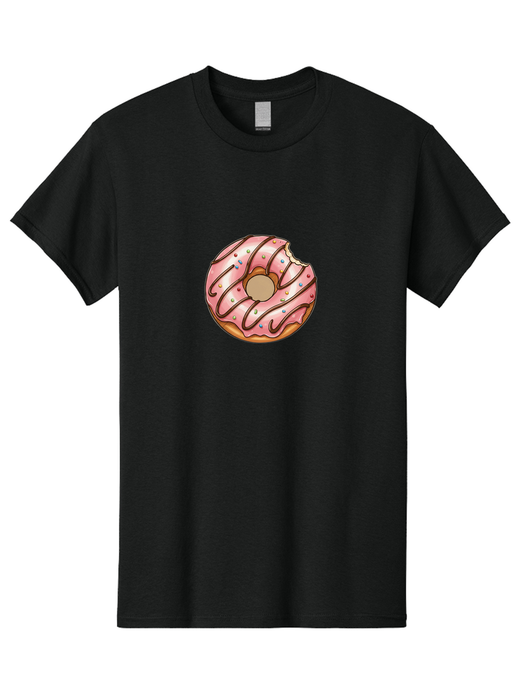 Pink-Donut-6 Men'S Graphic Tee, 100% Cotton, Comfortable Casual Summer Wear, Machine Washable, Pink Frosted Donut, Chocolate Drizzle, Colorful Sprinkles, Bitten Donut, Sweet Treat, Tasty Pastry, Dessert Illustration Bab153