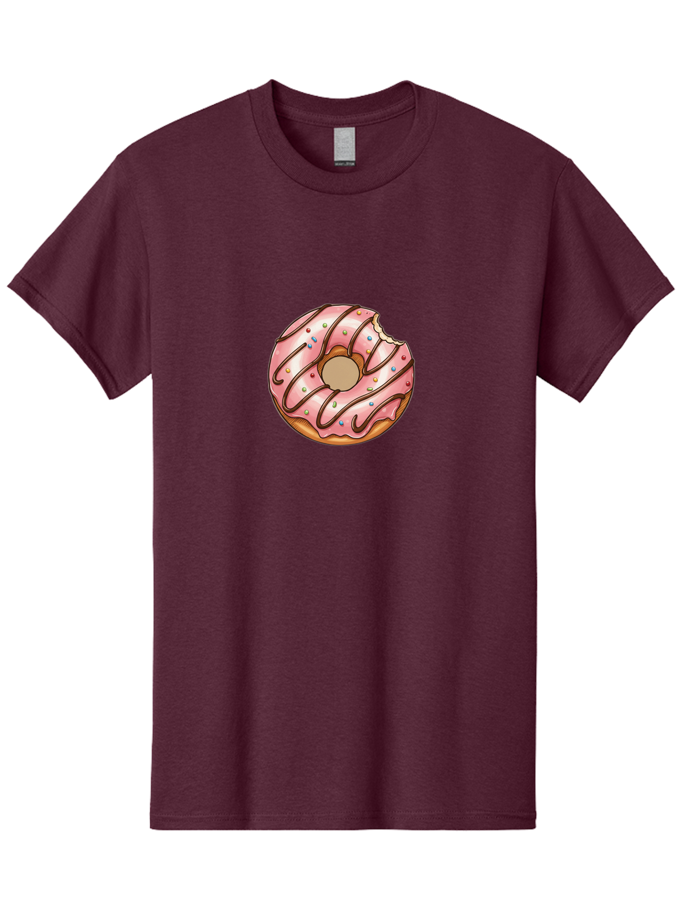 Pink-Donut-6 Men'S Graphic Tee, 100% Cotton, Comfortable Casual Summer Wear, Machine Washable, Pink Frosted Donut, Chocolate Drizzle, Colorful Sprinkles, Bitten Donut, Sweet Treat, Tasty Pastry, Dessert Illustration Bab153