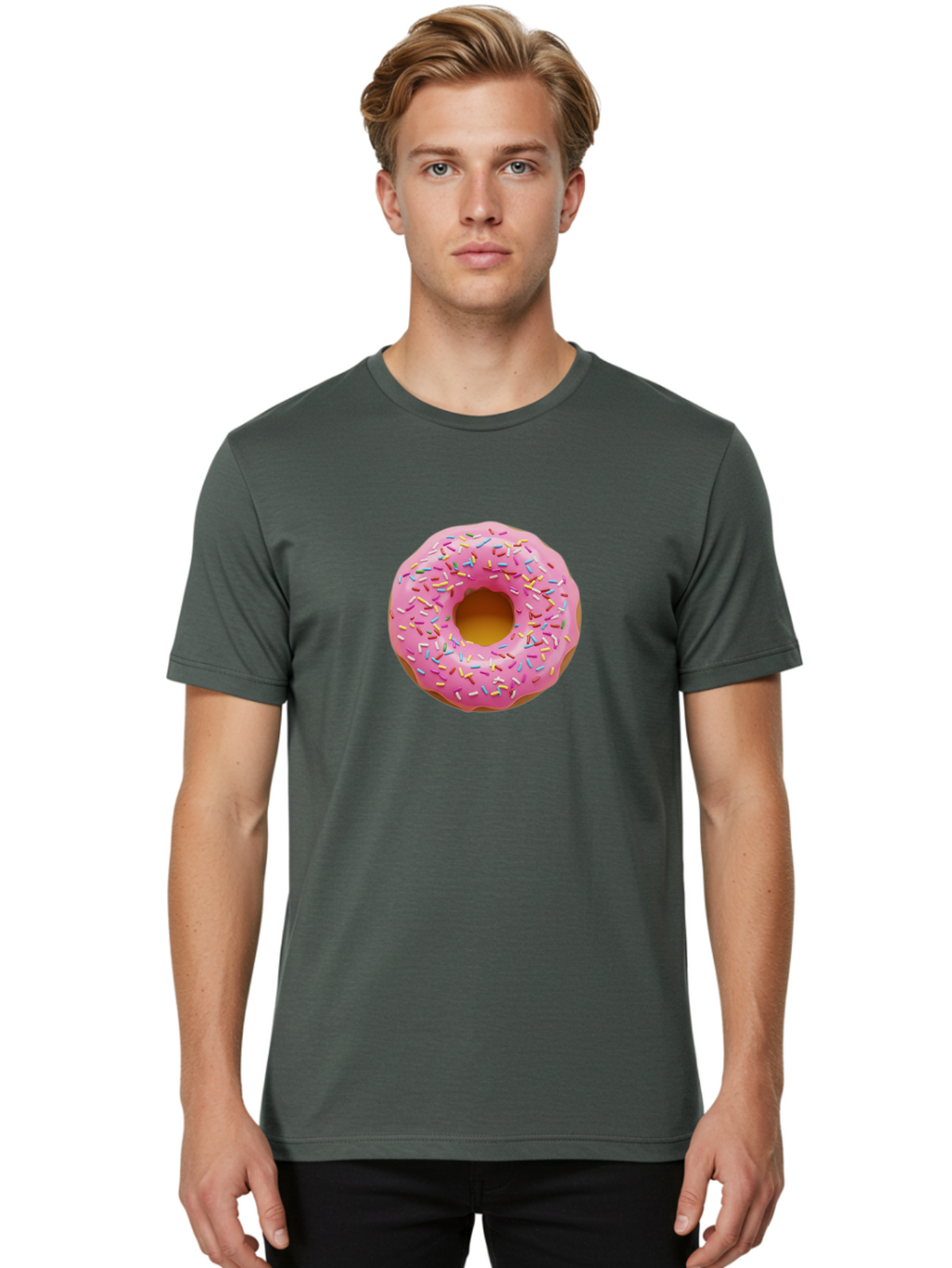 Pink-Donut-8 Men'S Graphic Tee, 100% Cotton, Comfortable Casual Summer Wear, Machine Washable, Pink Frosted Donut, Sprinkles, Colorful, Sweet Treat, Donut Delight, Tasty Pastry, Pastel Colors, Rainbow Sprinkles, Sweet Indulgence Bab155