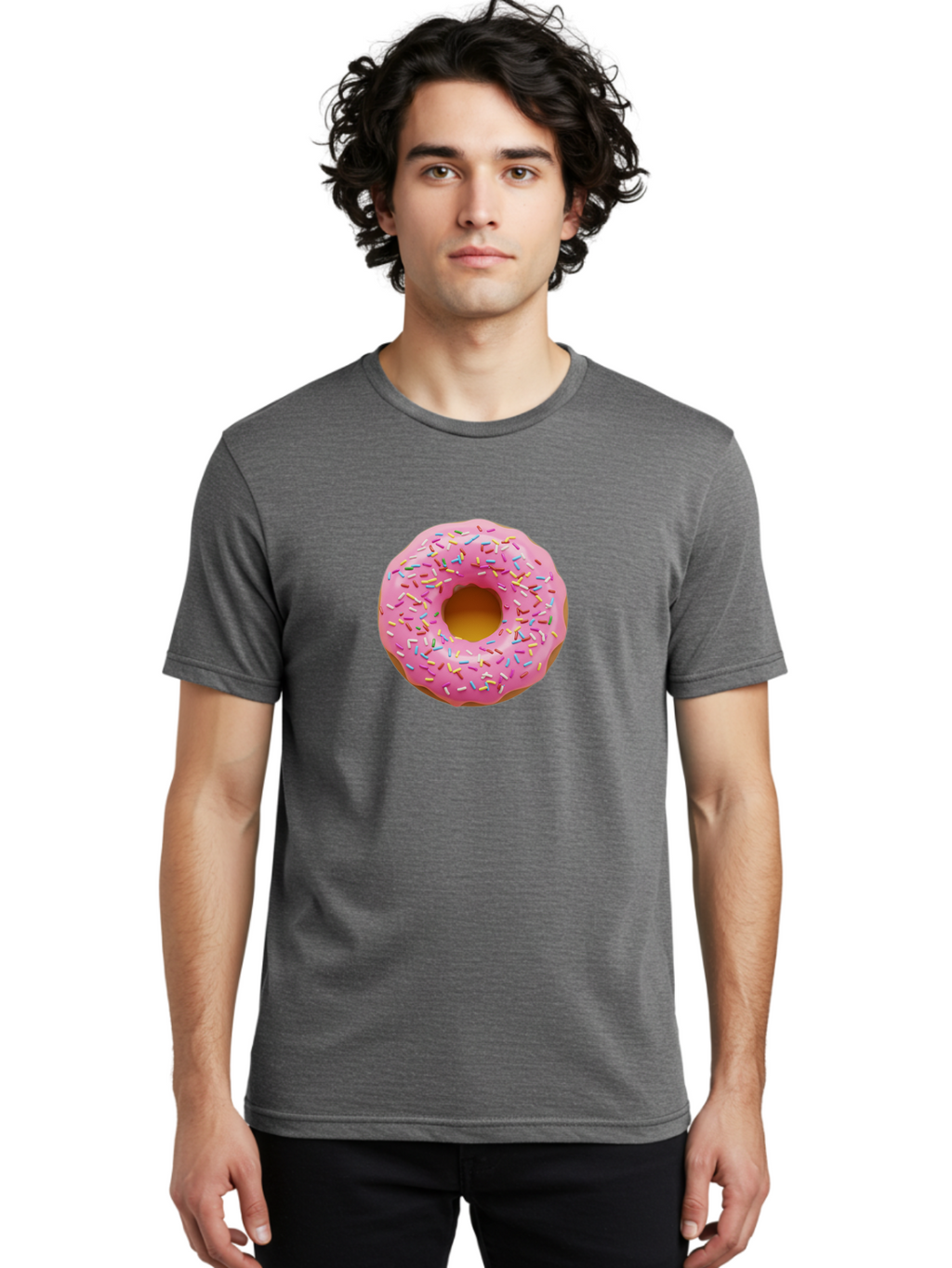 Pink-Donut-8 Men'S Graphic Tee, 100% Cotton, Comfortable Casual Summer Wear, Machine Washable, Pink Frosted Donut, Sprinkles, Colorful, Sweet Treat, Donut Delight, Tasty Pastry, Pastel Colors, Rainbow Sprinkles, Sweet Indulgence Bab155
