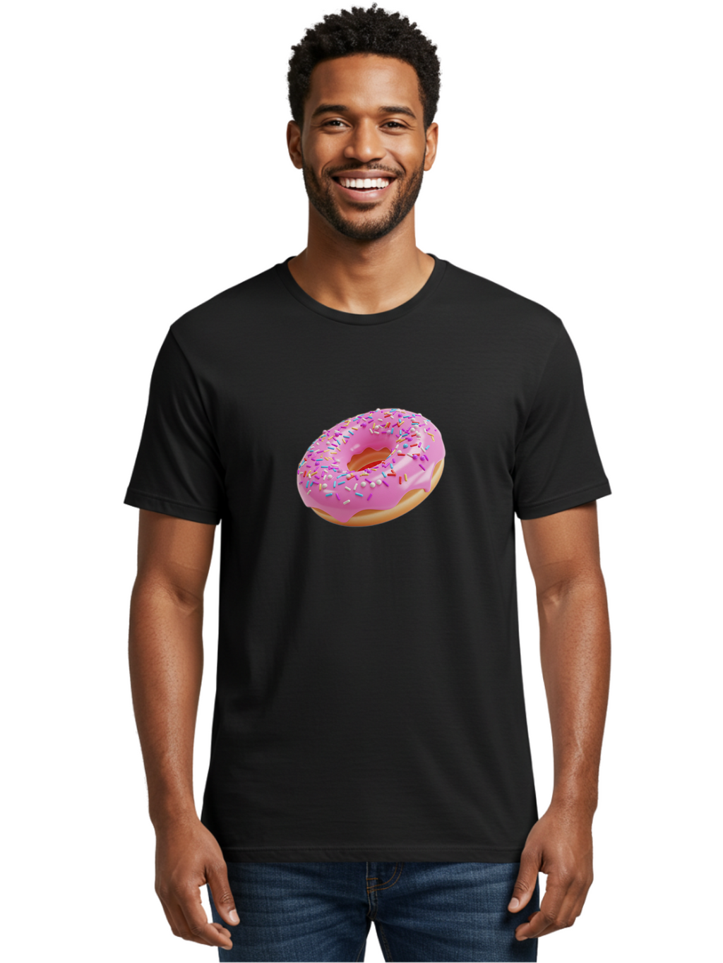 Pink-Donut-9 Men'S Graphic Tee, 100% Cotton, Comfortable Casual Summer Wear, Machine Washable, Pink Frosted Donut, Donut With Sprinkles, Sweet Treats, Colorful Dessert, Tasty Pastry, Baked Goods, Sugary Delight, Yummy Donut Bab156
