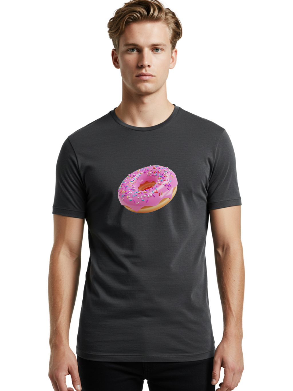 Pink-Donut-9 Men'S Graphic Tee, 100% Cotton, Comfortable Casual Summer Wear, Machine Washable, Pink Frosted Donut, Donut With Sprinkles, Sweet Treats, Colorful Dessert, Tasty Pastry, Baked Goods, Sugary Delight, Yummy Donut Bab156